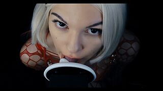 white hair asmr licking ear